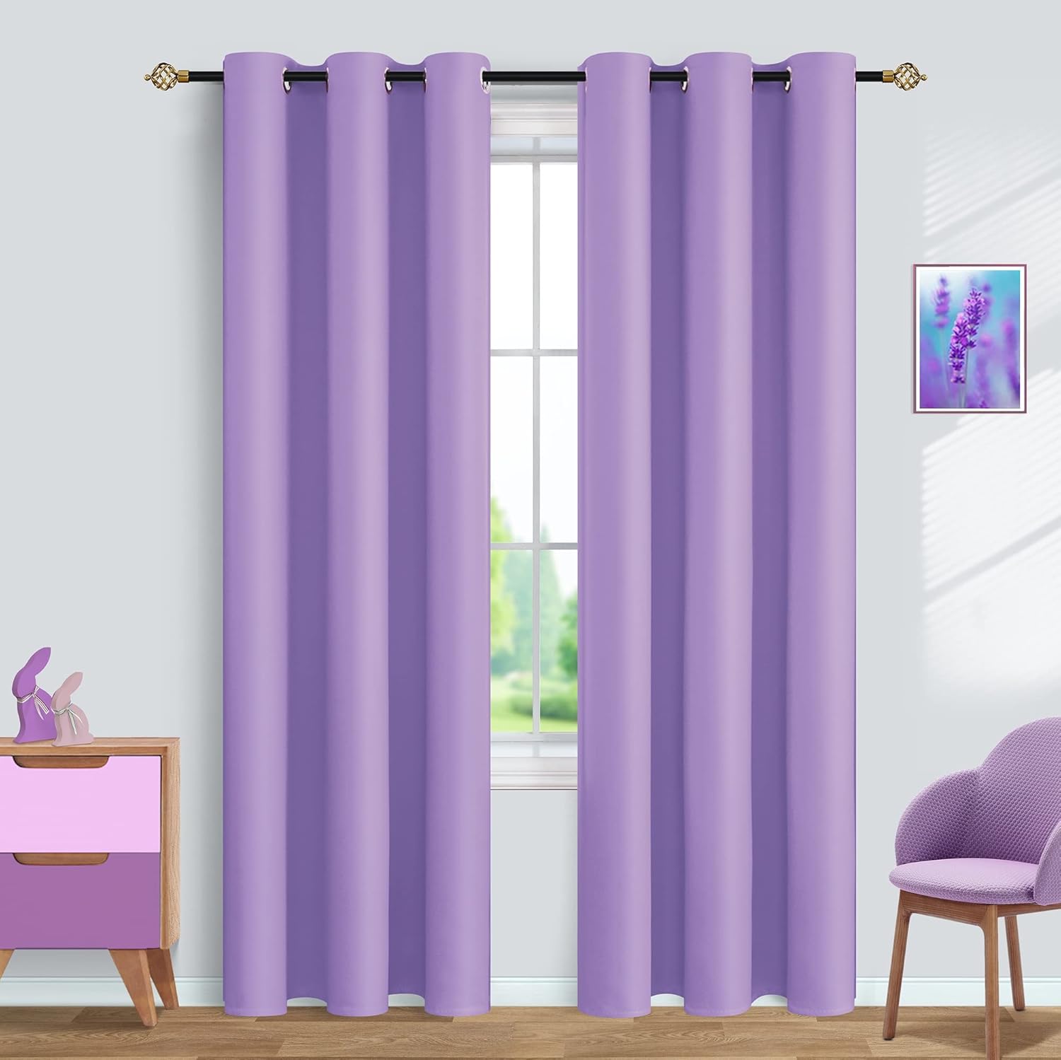 Mrs.Naturall Light Purple Curtains for Teen Girl Room Decor