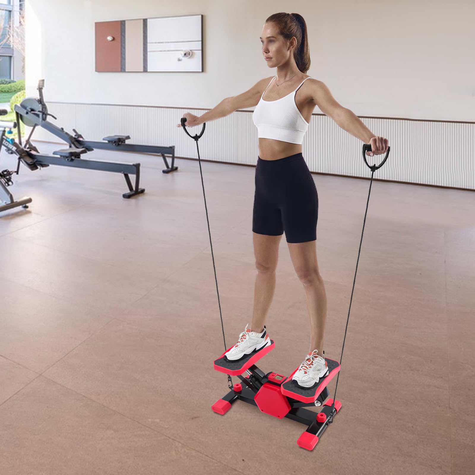 Mini stepper pour mouvements latéraux et verticaux, stepper portable avec corde de traction et écran LCD, appareil de fitness à domicile pour entraîner les fesses, les jambes, les cuisses et les bras