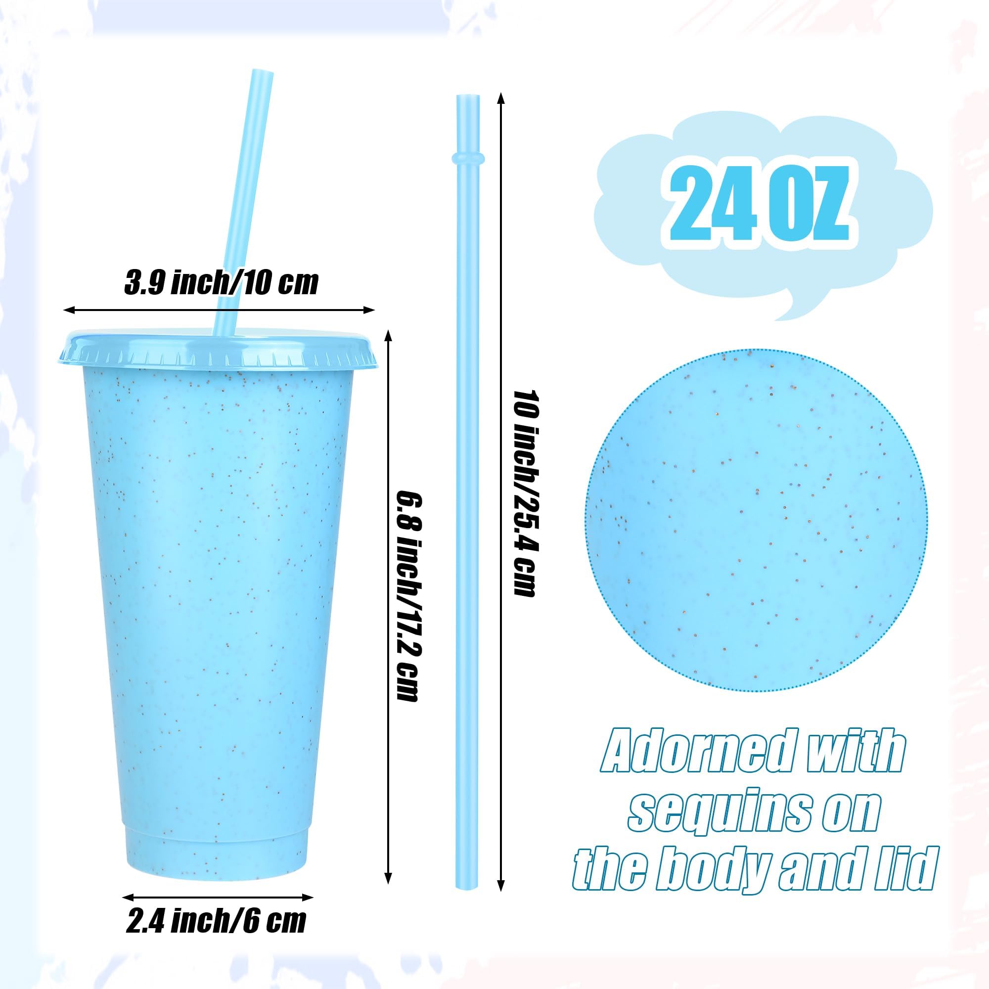 Kochorie Lot de 36 gobelets avec paille et couvercle – Bouteilles d'eau colorées en vrac de 700 ml – Gobelets de voyage réutilisables en plastique pour fêtes, anniversaires et utilisation en extérieur