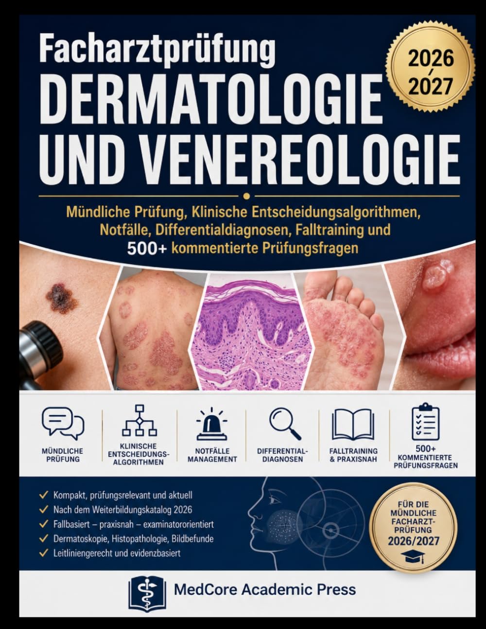 Facharztprüfung Dermatologie und Venerologie 2026/2027: Mündliche Prüfung, Klinische Entscheidungsalgorithmen, Notfälle, Differentialdiagnosen, Falltraining und 500+ kommentierte Prüfungsfragen