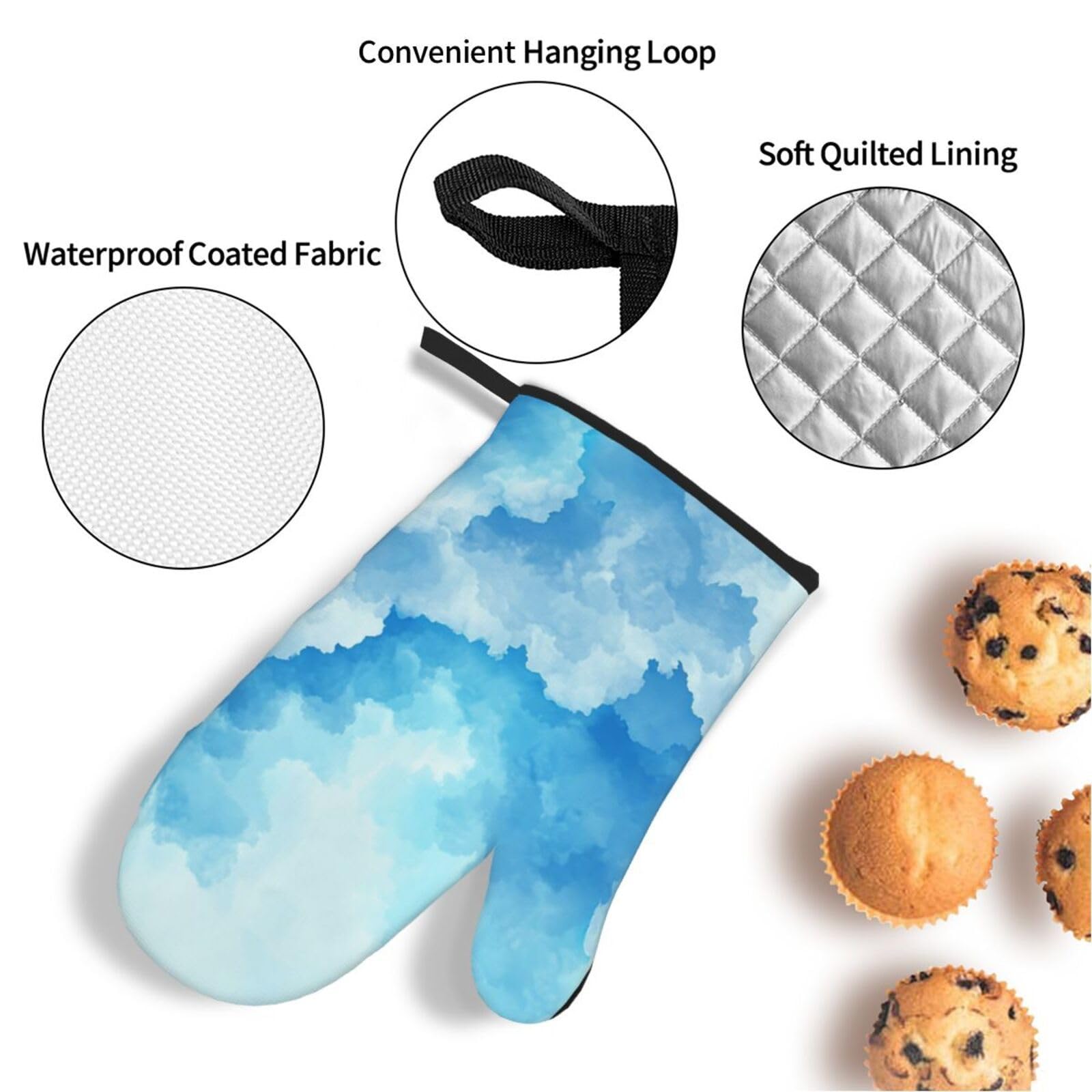 Guantes Barbacoa Blanco Azul Manoplas Horno Almohadillas Aislantes Juego De 4 - Acolchado Resistente al Calor, Flexible,Cocina multipropósito