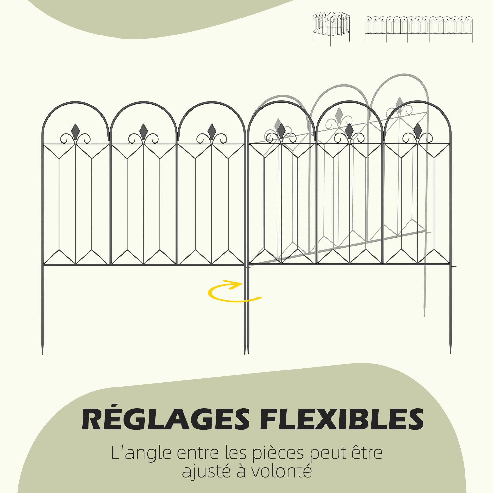 Outsunny Lot de 5 Clôtures de Jardin Décoratives 305 x 79,5 cm Noir | En Métal, Avec Ornements