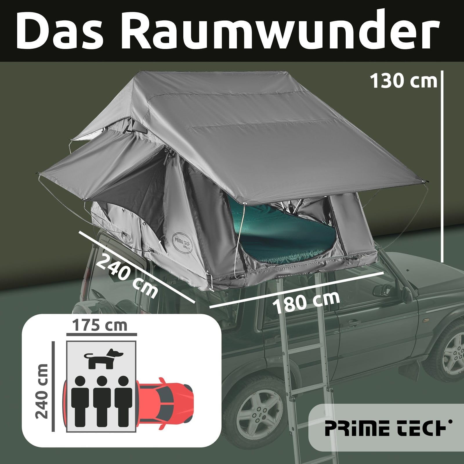 Prime Tech Wasteland XL Car Roof Tent, Grey