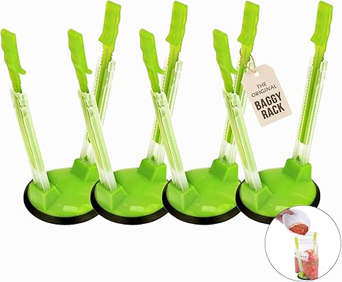 Jokari Paquete de 4 soportes ajustables originales para congelador, bolsas de almacenamiento Ziploc para congelador, abiertas, manos libres para