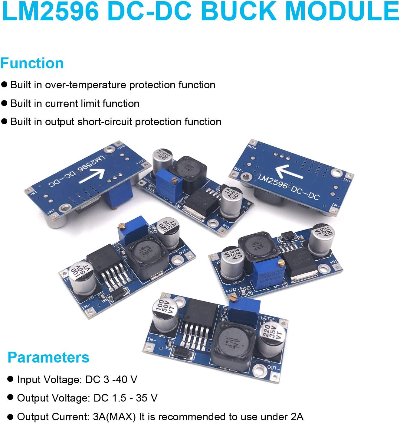10 Pack LM2596 DC-DC Buck Converter Step Down Module Power Supply DIP Output 1.25V-30V 3A