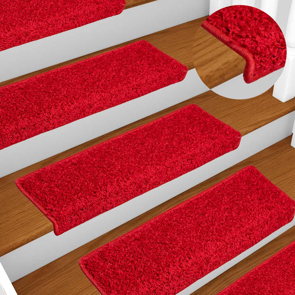 20 alfombrillas para escalones, color rojo, 65 x 21 cm, fieltro con cinta adhesiva, antideslizantes, para escaleras de madera, pasillo, entrada, diseño moderno