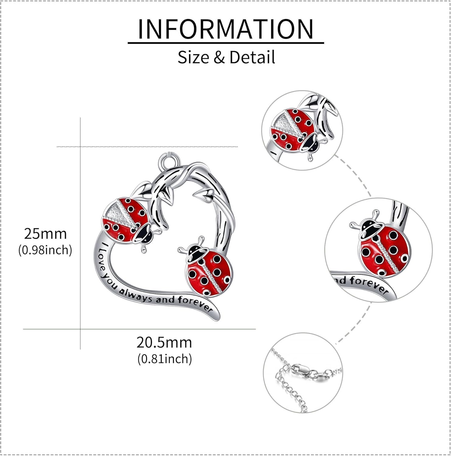 Ladybug Necklace 925 Sterling Silver Ladybird Pendant Necklace Lady Bug Jewelry for Women Mom - Image 5