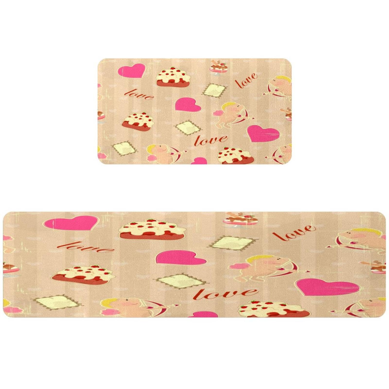 Tapete de cocina VAPOKF de 2 piezas con diseño de corazones alfombra antideslizante lavable