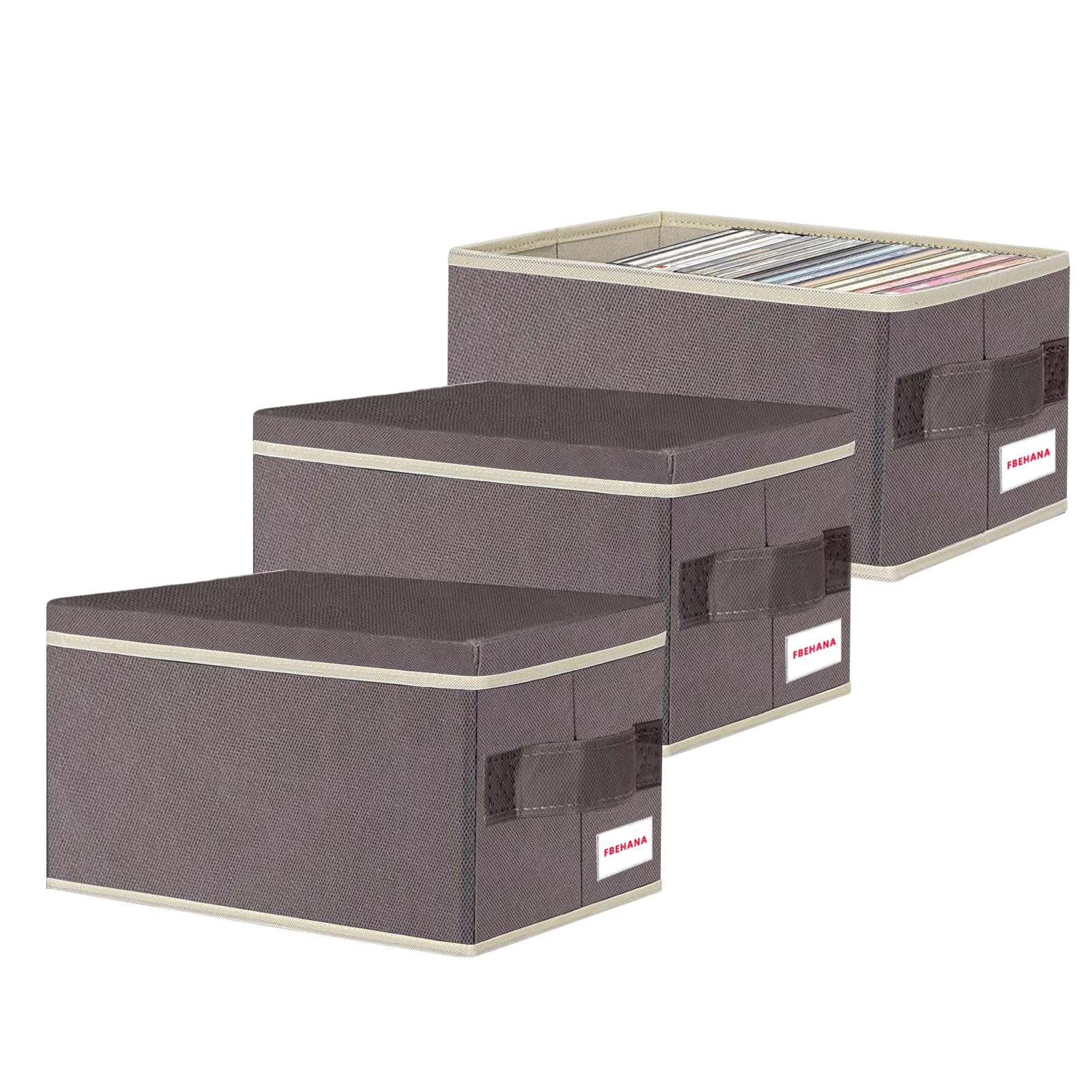 FBEHANA CD/DVD storage box Universal, stackable CD/DVD organizer with lid, Blu-ray disc media holder, video game disk, album, 3Pack can hold 135cd /