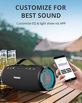 Tronsmart Mirtune S100 Portable Bluetooth Speaker, 50W Punchy Bass & Clear Treble, Retractable Handle, 20H Playtime, IPX7 Waterproof, Customize EQ, for Outdoor, Camping,Beach (Black)