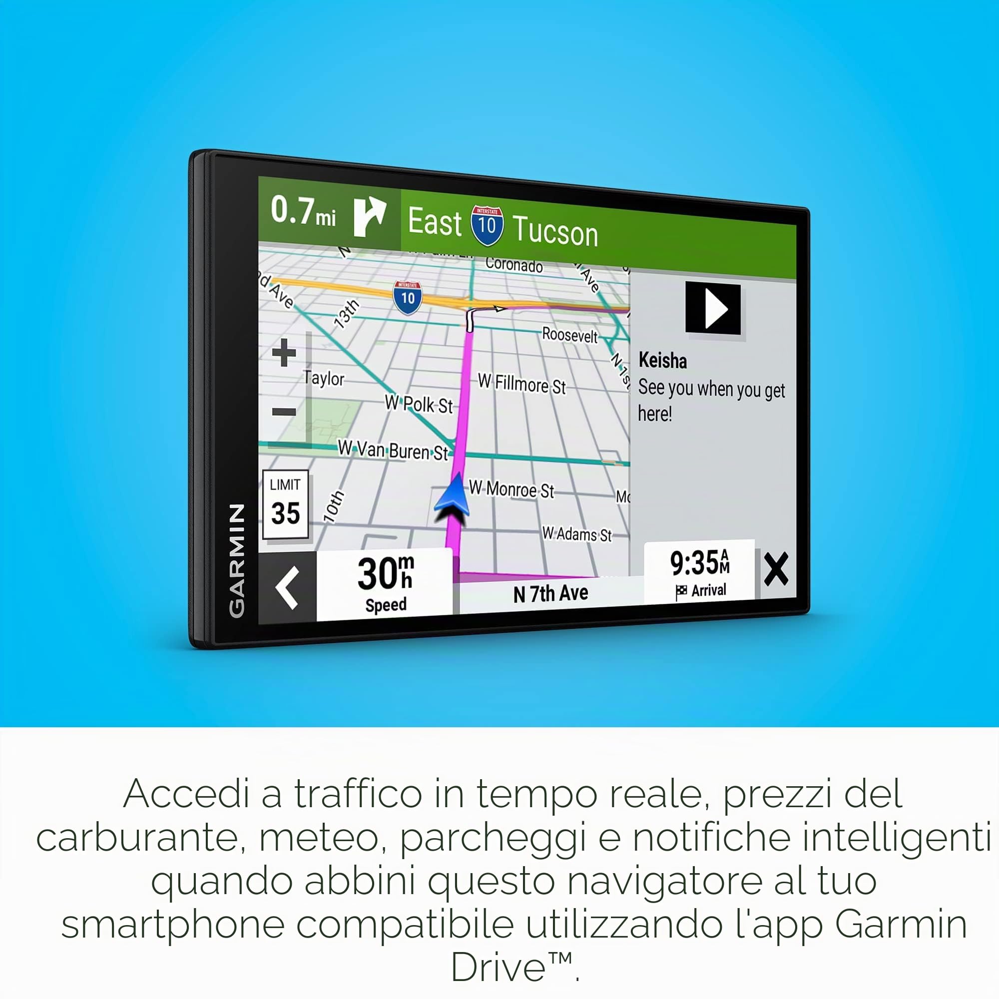 Garmin DriveSmart 76, navigatore GPS per auto da 7", con mappe luminose e nitide ad alta risoluzione e Garmin Voice Assist (rinnovato)