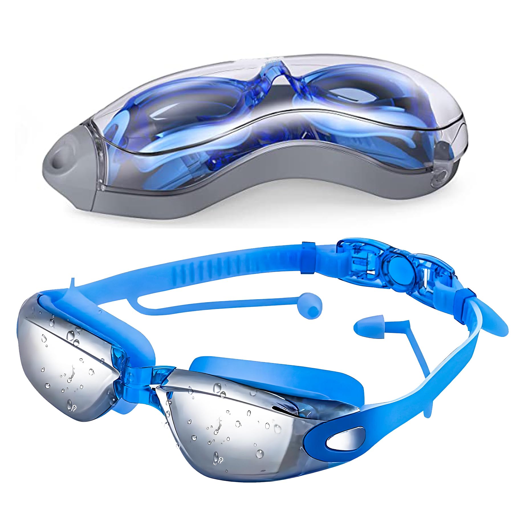 WISHKEY Swimming Goggles with Protective Case and Earplugs, Wide Vision Goggles with UV Protection, Anti-Fog Mirrored Lens, Leak-Proof, Adjustable Push Button Strap, 6+ Years, Assorted (Pack of 1) (B0D14VST5C) Amazon Price History, Amazon Price Tracker