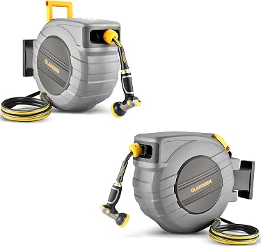GLAHODEN 5/8"100ft&1/2"115ft Retractable Garden Hose Reel Heavy Duty Automatic Hose Reel Wall Mount