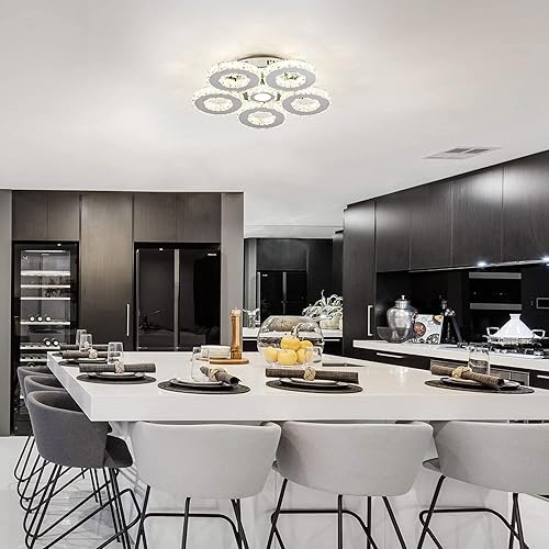 Miniatura 6 de KKMYWAN Lámpara de techo de cristal empotrada LED regulable con control remoto de 5 anillos, lámpara de techo para dormitorio, sala de estar,
