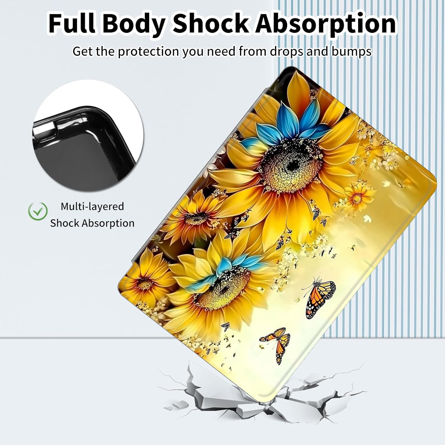 Case for 7" Kindle Paperwhite (12th Generation, 2024) & Kindle Colorsoft Signature Edition-360 Degree Rotating Smart Cover Case with Auto Sleep/Wake-Yellow Sunflower Butterfly