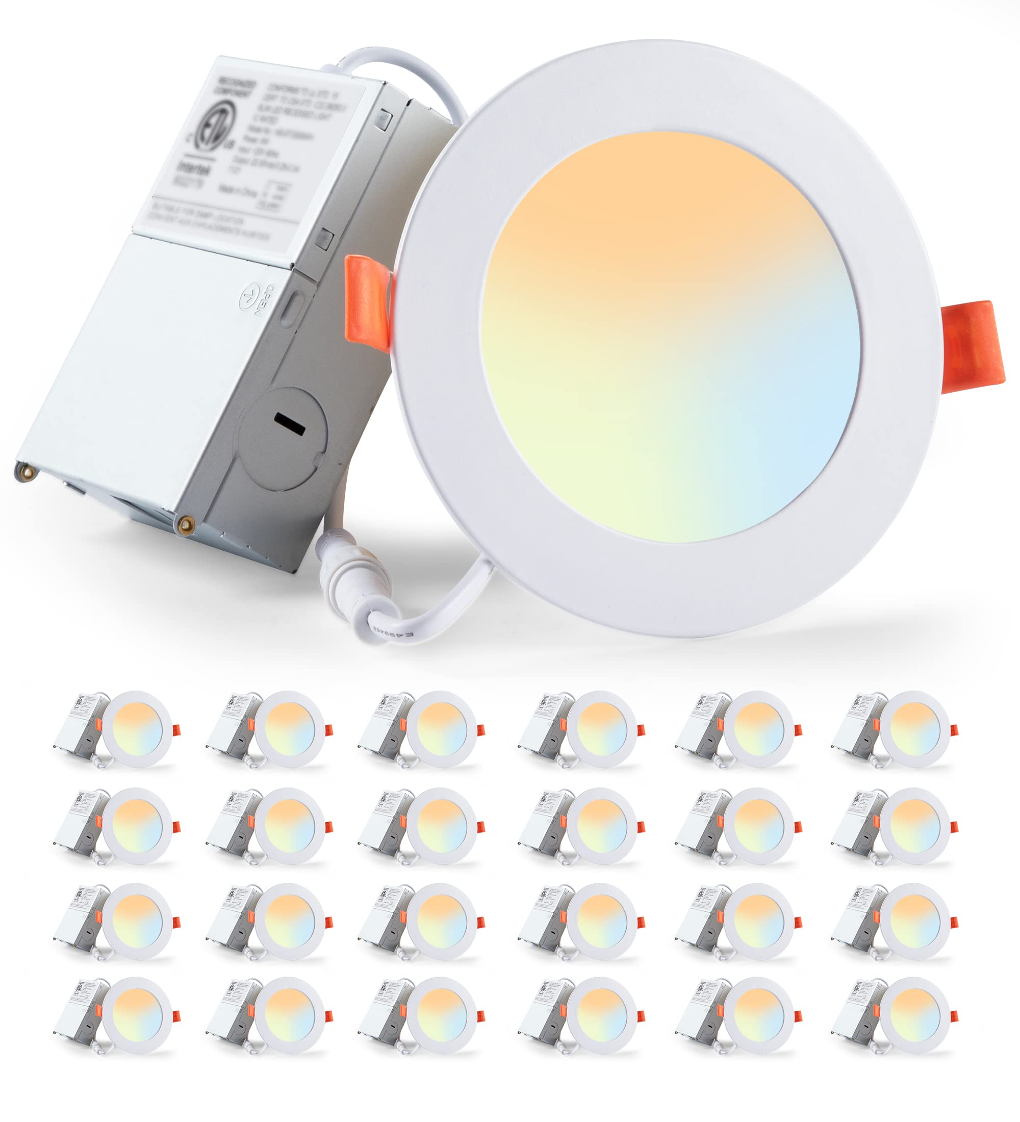 LEDIARY 24 Pack 6CCT LED Recessed Lighting 4 inch, 2500K5000K