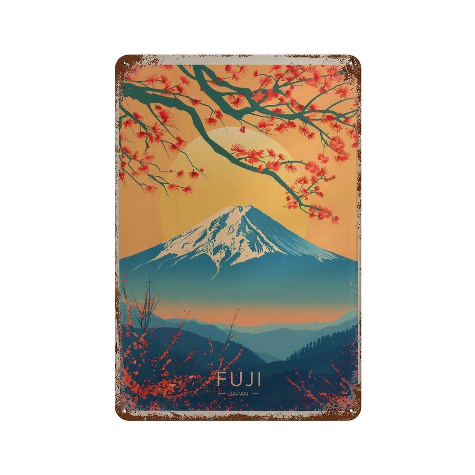 xiaoxiaoshen Fuji Travel Japan with Cherry Blossoms Wall Decor Art Metal Tin Poster Modern Home Decor Art Home Bar Shop Decorations Vintage Sign 30x20cm