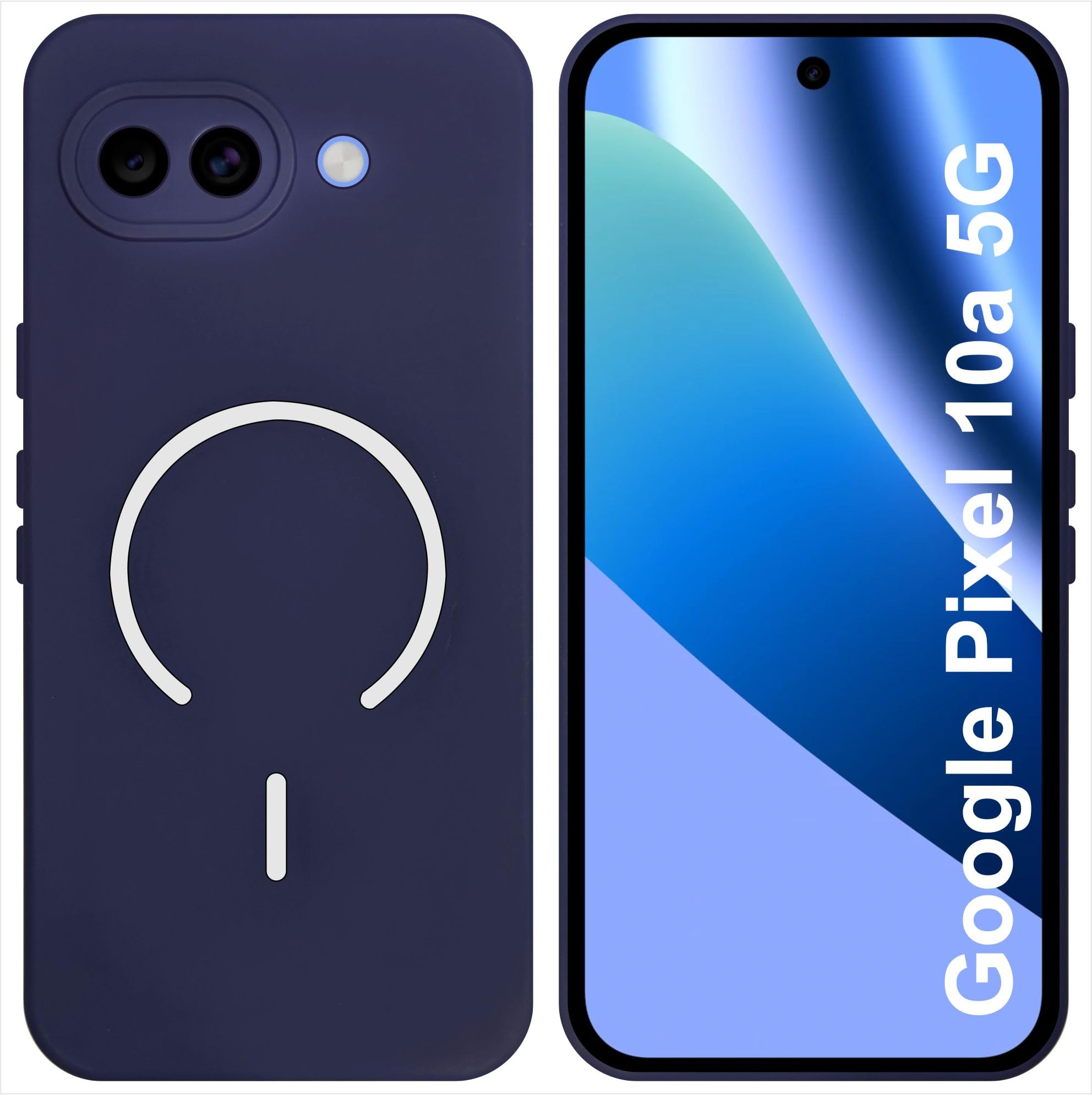 SBMS Silicone Back Cover Case for Google Pixel 10a 5G | Soft Micro-Fibre Lining Inside | Magsafe Print On Back Side Camera Protection Bump | Shockproof Case Google Pixel 10a 5G (Blue)