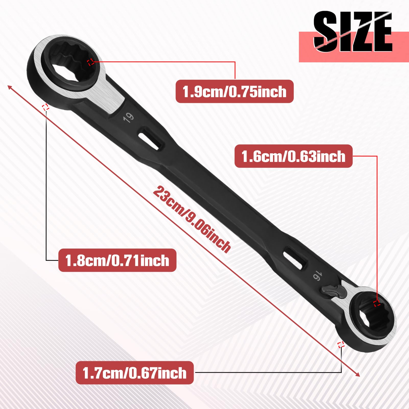 GOLD DEER 4-in-1 Reversible Ratcheting Box Wrench Set Metric 16mm 17mm 18mm 19mm Double Box End Wrench Set Ratchet Wrench Set,72-Tooth Ratcheting Gear,CR-V Steel - Image 4