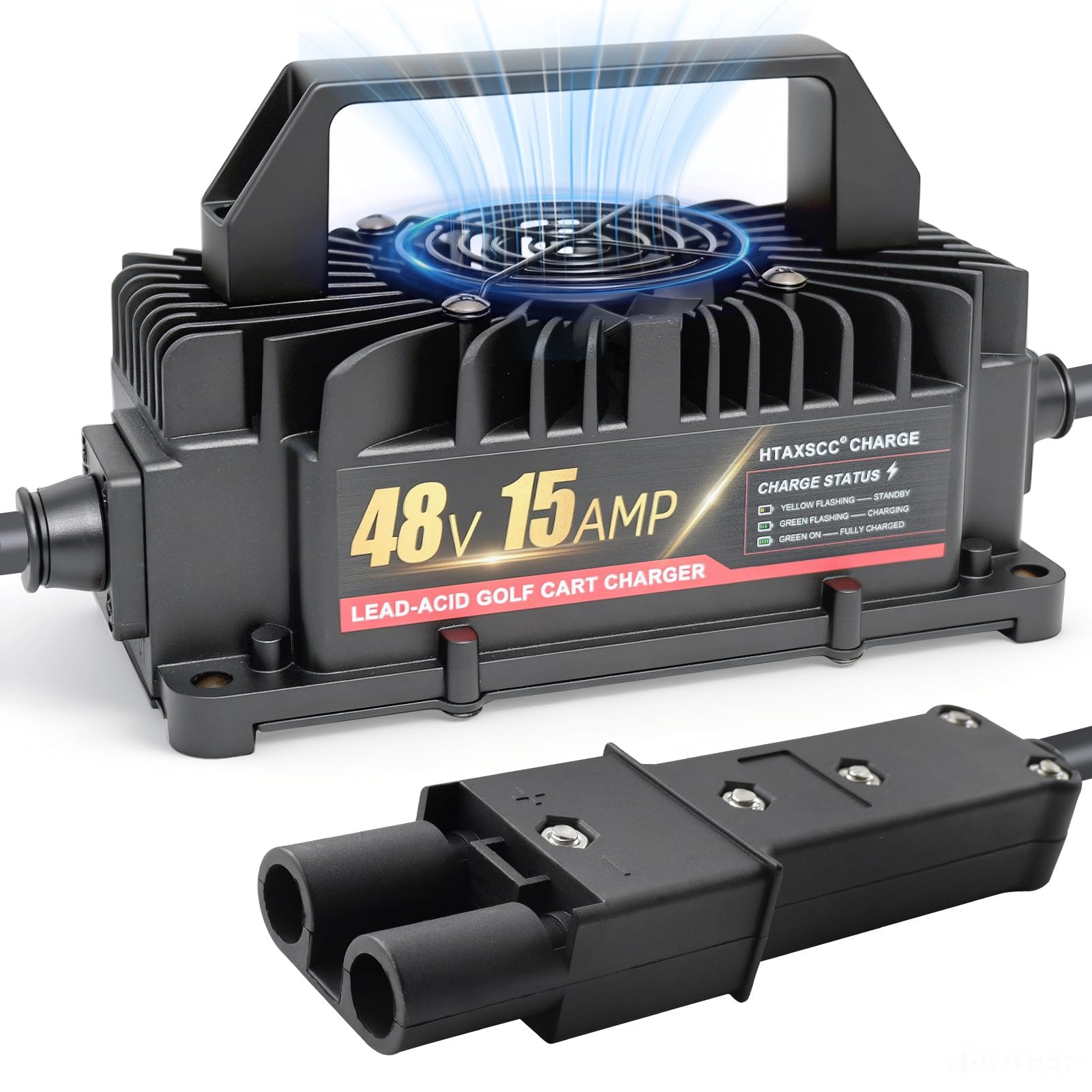HTAXSCC 15 Amp 48 Volt Golf Cart Battery Charger for Yamaha G19-G22 with 2-Pin Plug