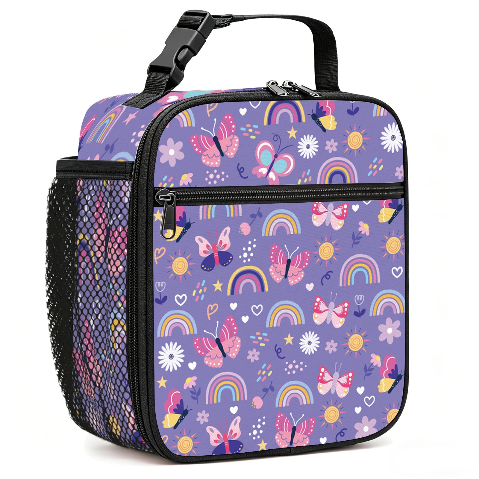 Yasrlvun Butterfly Rainbow Insulated Lunch Bag for Women Men, Adult Kids Lunch Bag Reusable Leakproof Portable Lunchbag for Work Office School Picnic