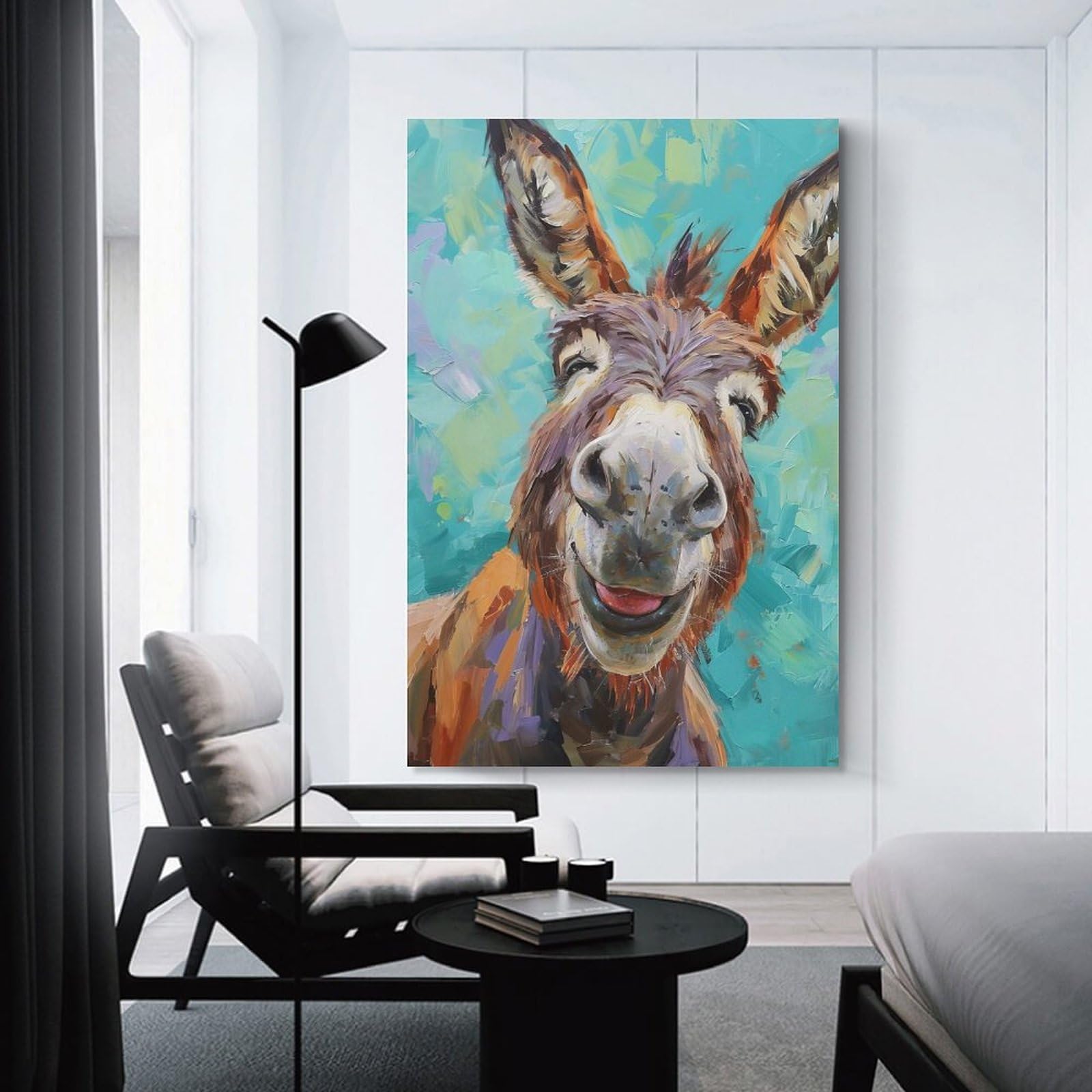 Junmoney Unframe-Style-8 Smiling Donkey Painting Canvas Wall Decor, 08X12inch(20X30cm), For Wall Displays, Bedrooms Or Room Updates, Wall Decor Suited To Curated Displays