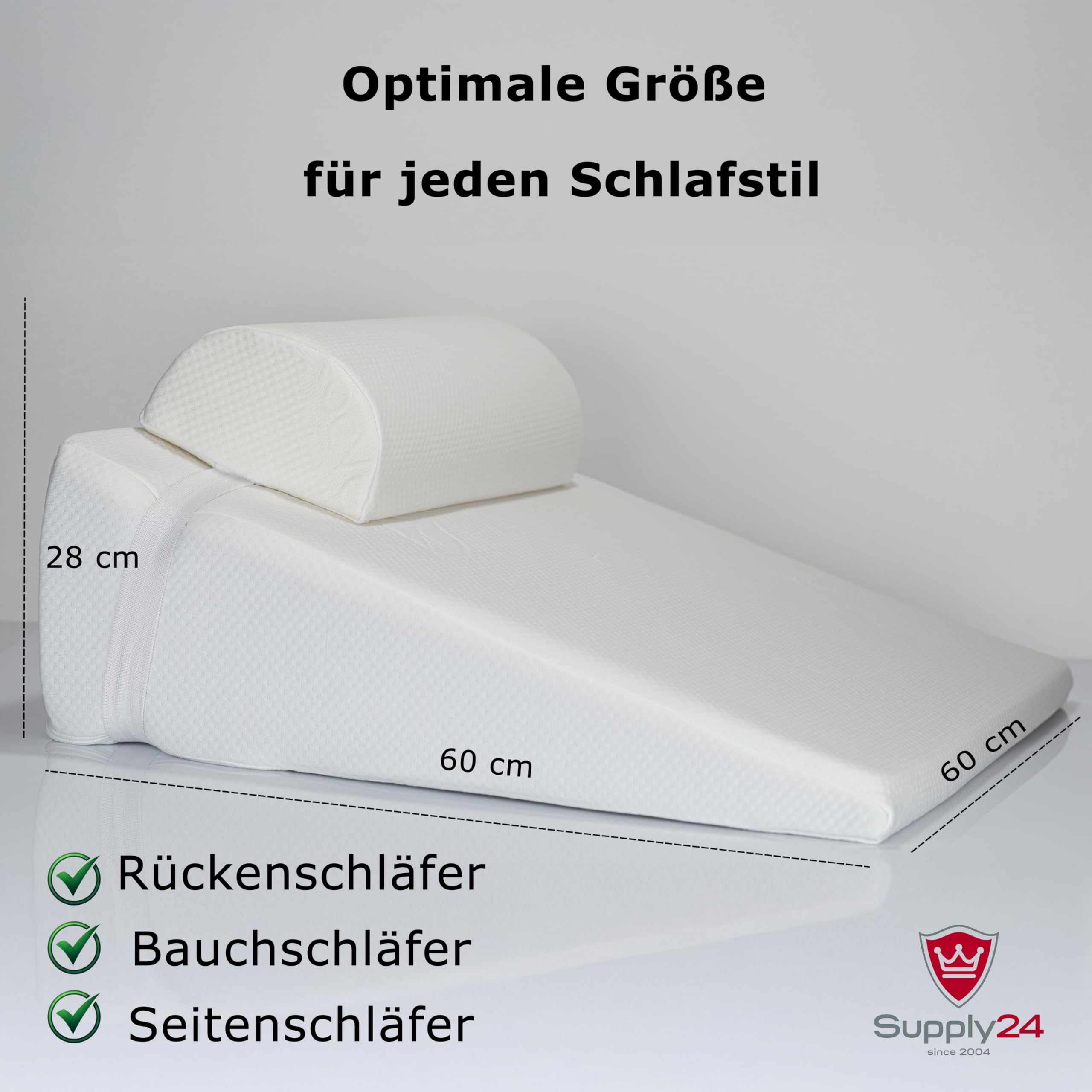 Cuscino Ortopedico in Poliuretano + Visco Reflux H2, Medio in Viscosa con Cuscino cervicale, 65 x 64 x 35 cm (L x P x A), Colore Bianco, Cotone, Bianco, 65x64x35 cm