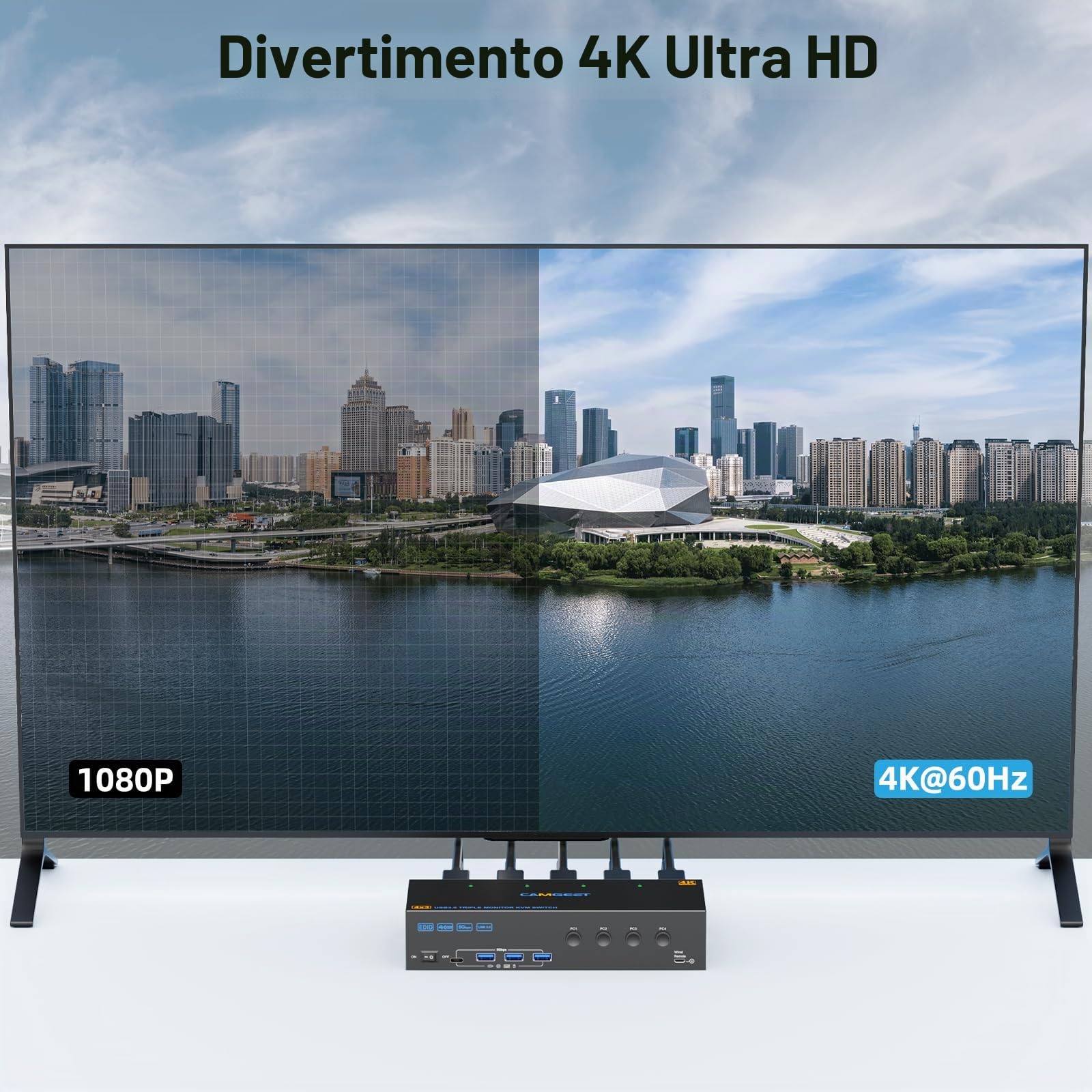 USB 3.0 Switch KVM 3 Monitor 4 PC 4K@60Hz, Simulazione EDID, MLEEDA 2 HDMI + DP Switch KVM 4 PC Condividi 3 Monitor e 4 porte USB 3.0, Dotato 12V Alimentatore, Telecomando con cavo e 4 Cavi USB