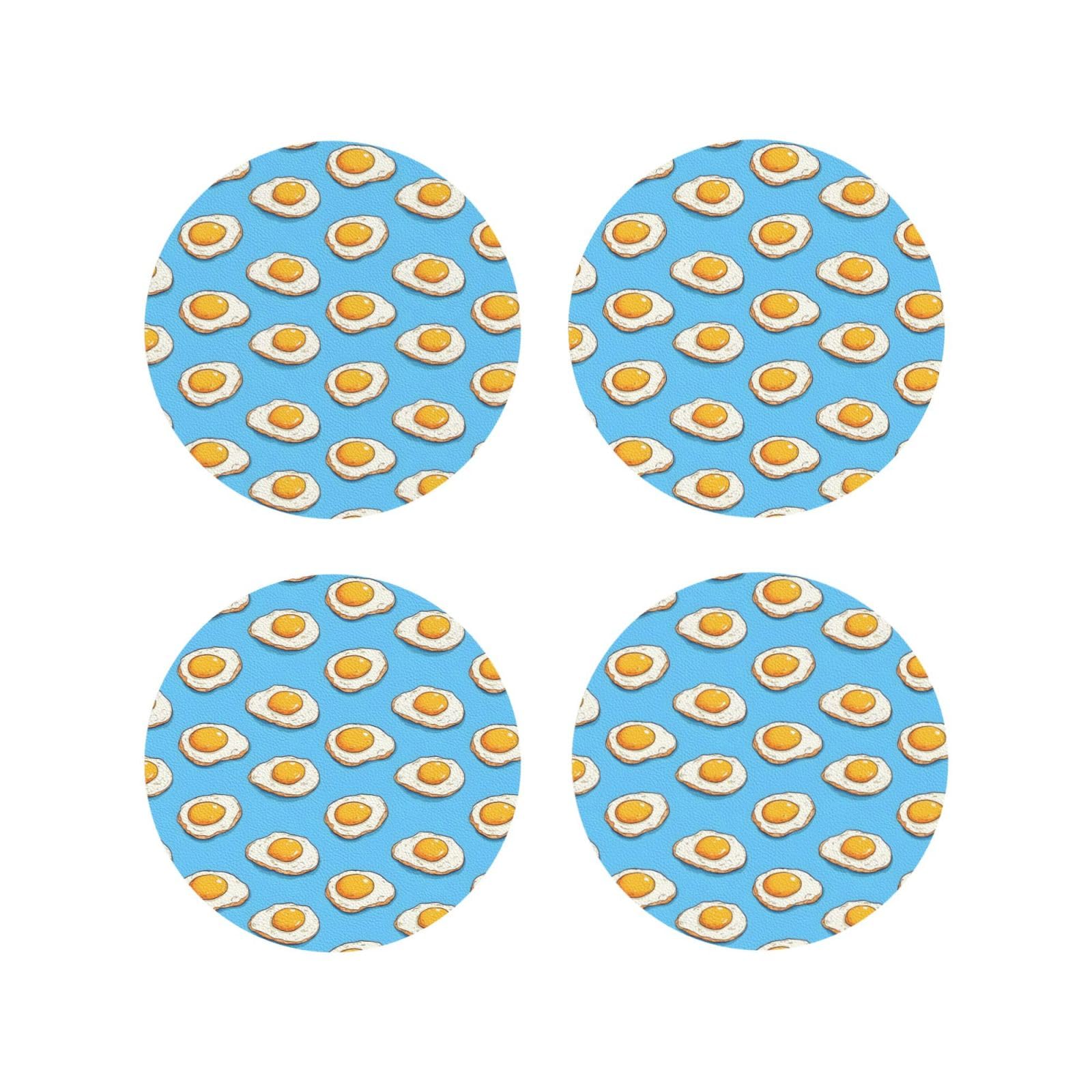 Smazdfxx Women's As Pic Leather Coasters Set Of 4 - Cute Fried Egg Print Lightweight Drink Coasters For Desk