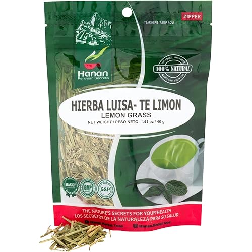 Hanan Lemongrass - Té de hierbas de hojas sueltas (Hierba Luisa) 1.4 onzas (1.41oz)  Hojas de hierba de limón secas naturales para suplemento de té