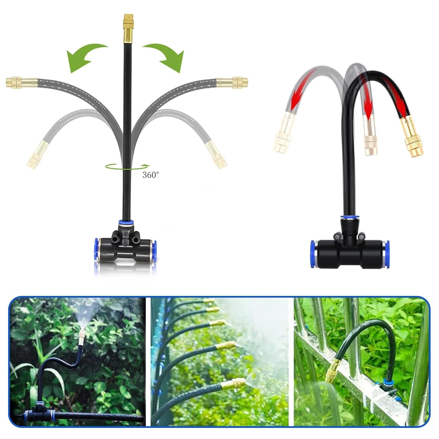 54.9ft 360° Bendable Drip Irrigation Kit with Misting Tube - Adjustable Automatic Irrigation System System for Garden, Lawn, and Plants(Easy Installation, 6-Step Setup)