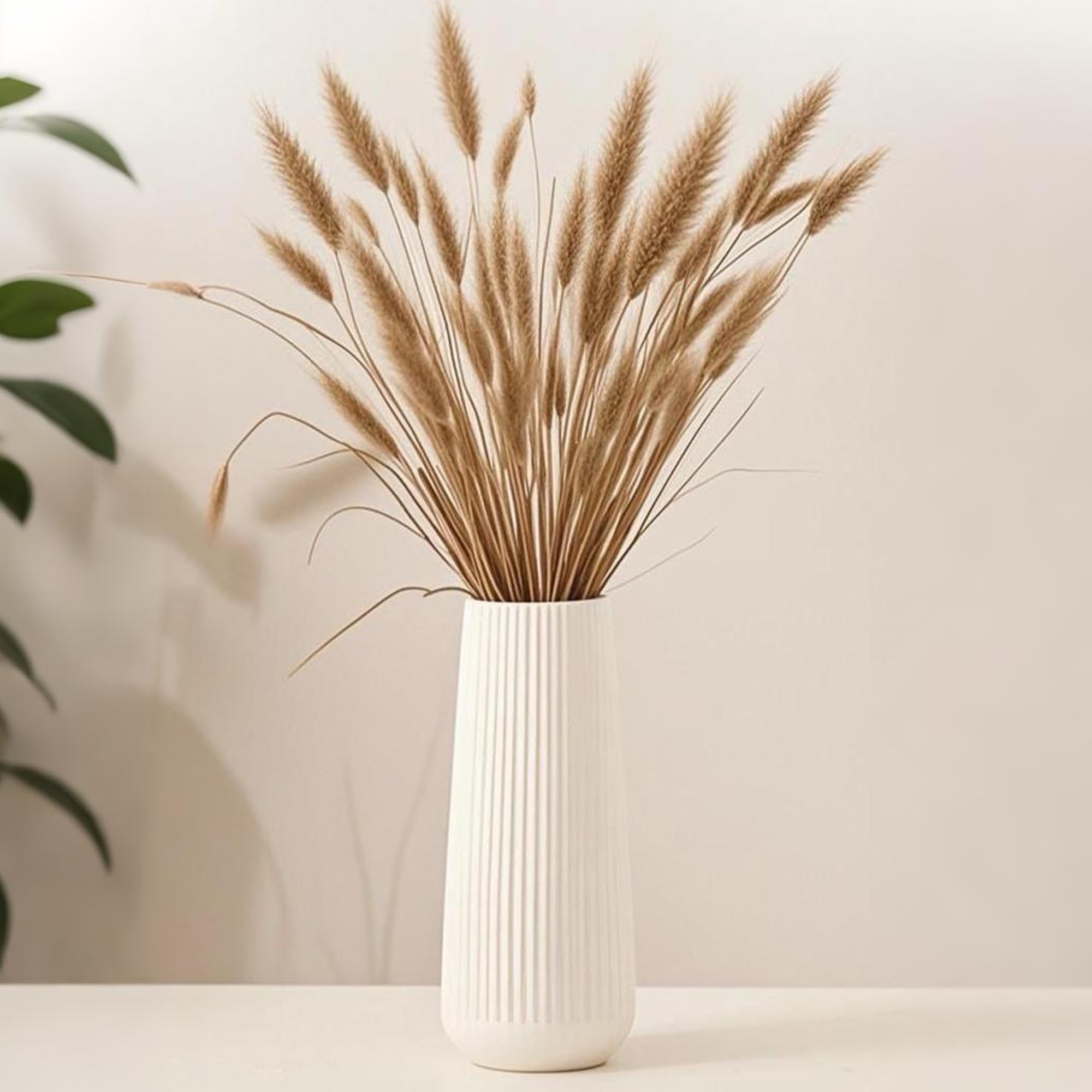 Jarrón de cerámica para flores, jarrón de cerámica acanalado blanco para decoración del hogar, jarrón minimalista nórdico para hierba de pampas, jarrones de flores para cocina, sala de estar 8