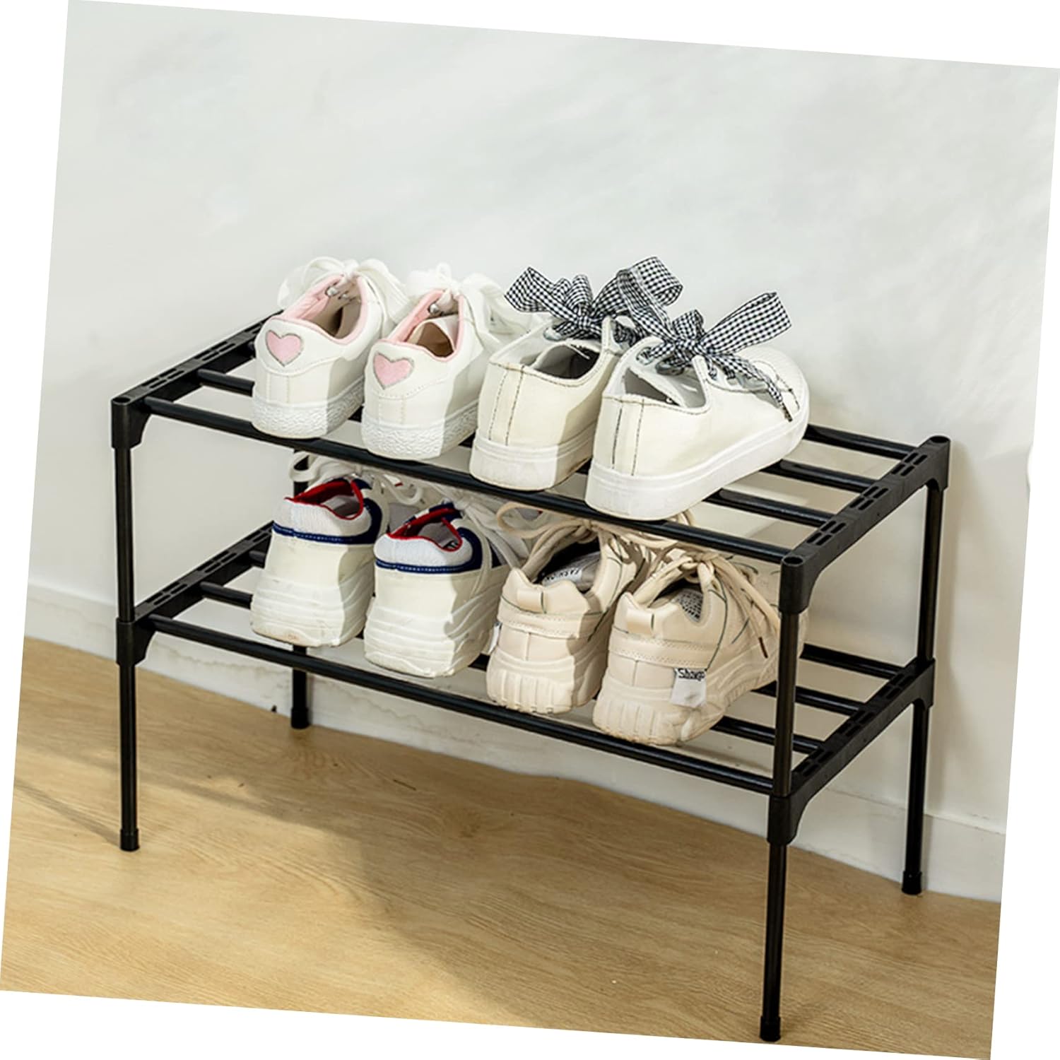 STOBAZA Shoe Slots Double-Layer Shoes Organizer Entryway Shoe Shelf Sturdy Stainless Steel Shoes Storage Rack