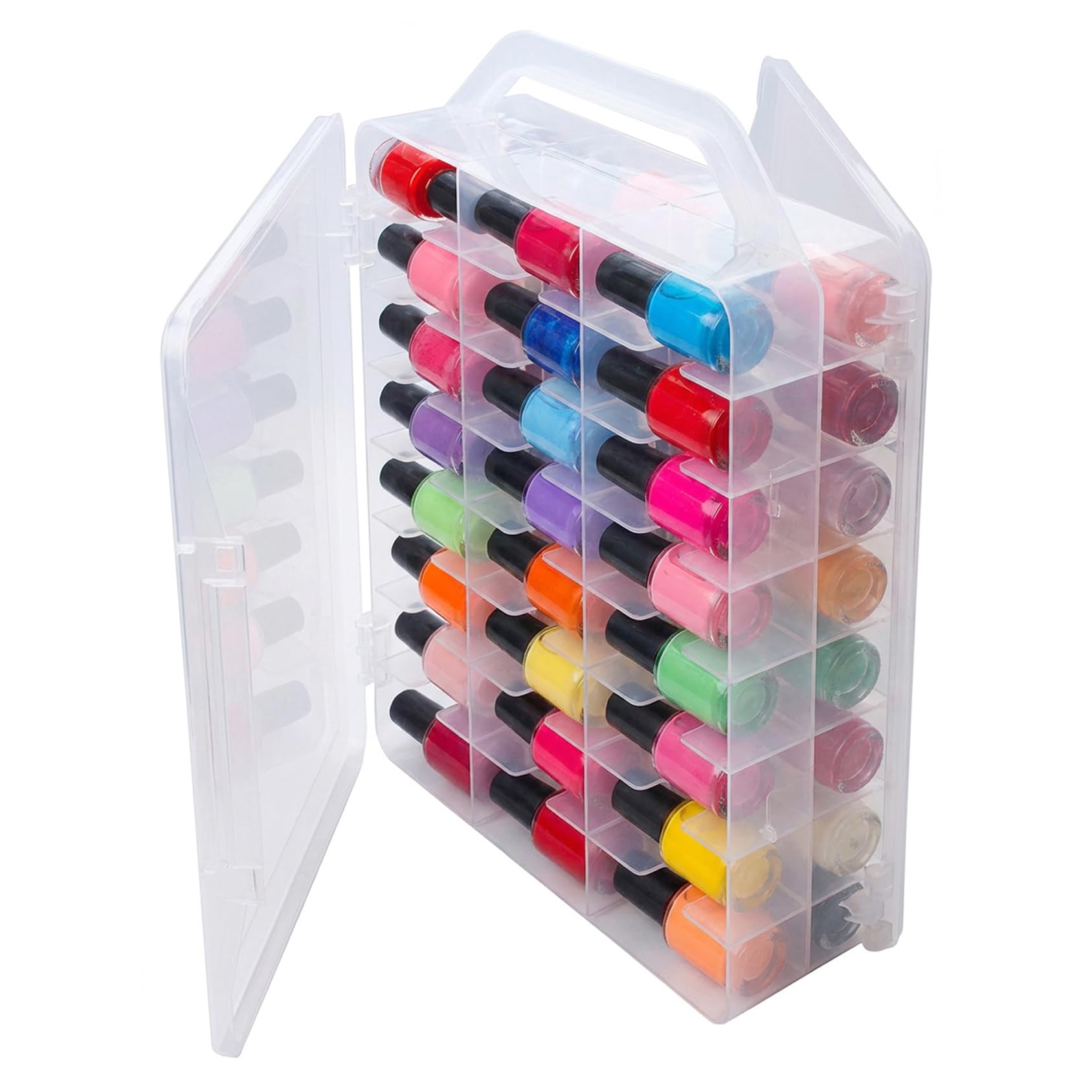 Nähkästchen mit 46 Fächern, beidseitige Aufbewahrungsbox für Garne, Kunststoff klar, 33 x 8,1 x 24,9 cm, tragbar für Stickgarn und Nagellack