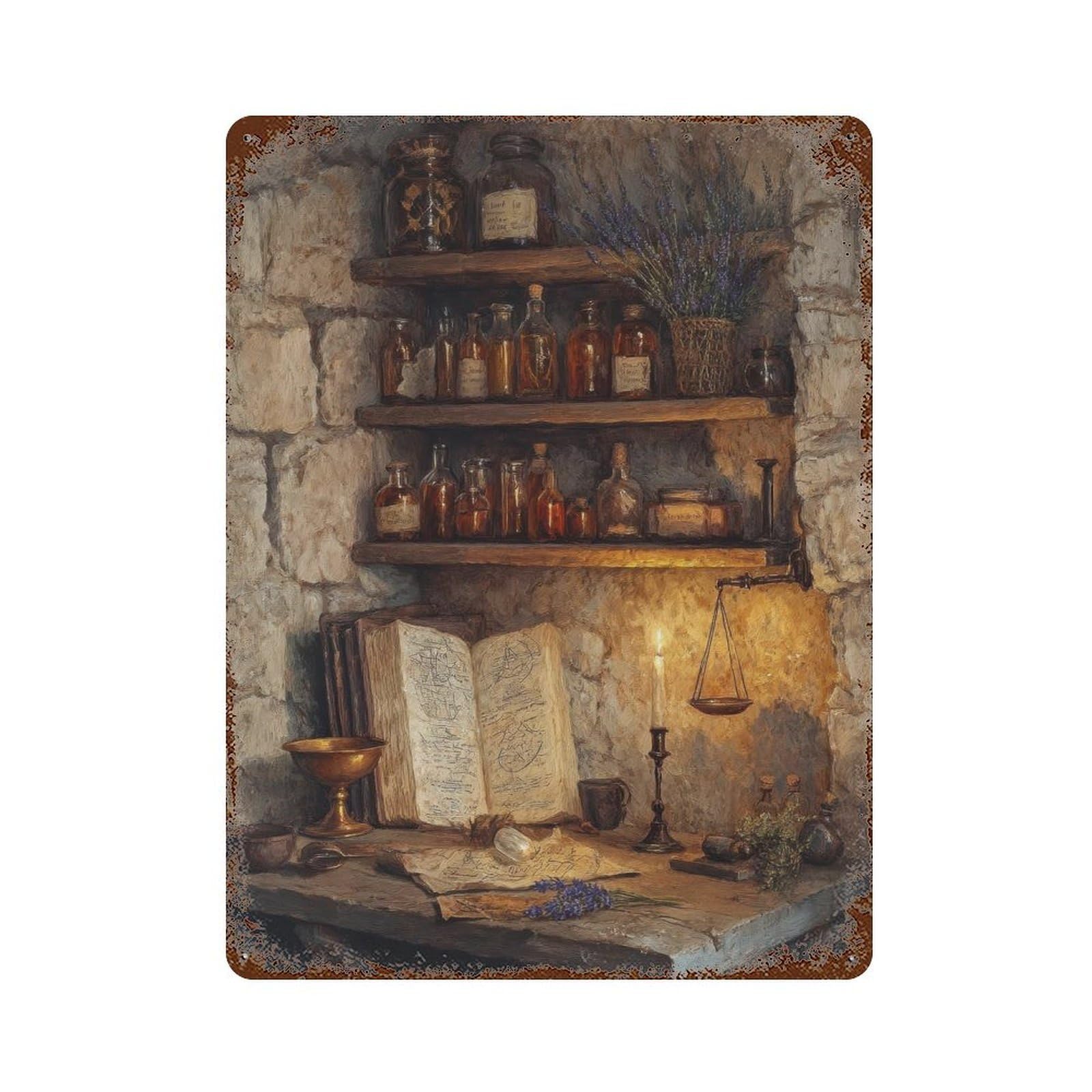 Candlelit Alchemy Dark Academia Cottagecore Decor Vintage Still Life Illustration Rustic Gothic Wall Decor Art Metal Tin Poster Modern Home Decor Art Home Bar Shop Decorations Vintage Sign 40x30cm