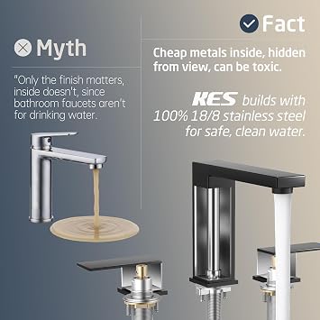 KES All Metal Black Bathroom Faucets with Pop Up Sink Drain with Overflow, 8 Inch Widespread Bathroom Faucet 3 Hole Vanity, SUS 304 Stainless Steel Matte Black, L4350LFF12-BK-C1