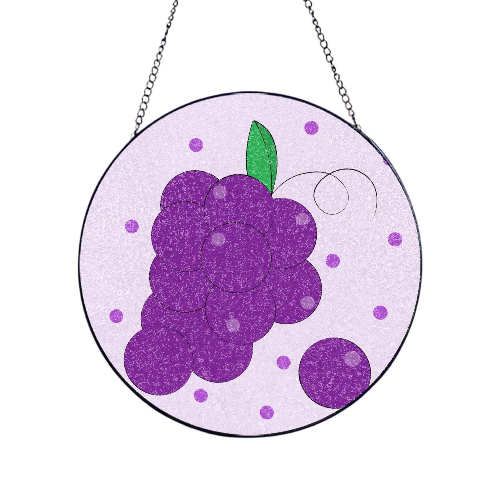 Phayah Cartoon Grapes Print Stained Glass Window Hanging Suncatcher For Door Terrace Garden Home Decor Sun Catcher Birthday Gifts For Lovers Dad Mom 4in（10cm）