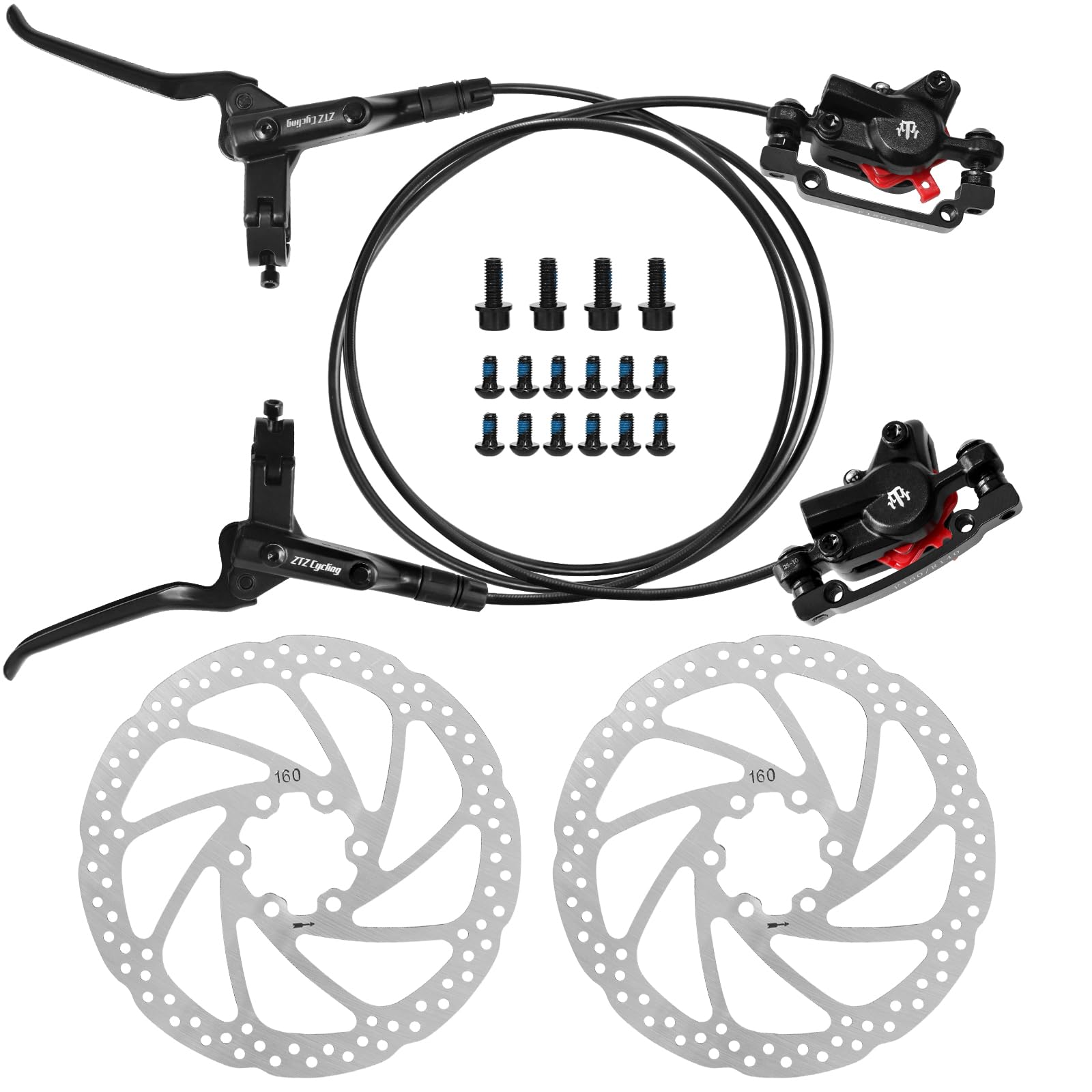 Photo 1 of 2-Pistons MTB Disc Brake Set Hydraulic Disc Brake Kit Left Rear Right Front with 160mm Rotors Aluminum Alloy Hydraulic Brake Fit for Mountain Bike E-Bike Fat Bike (Black)