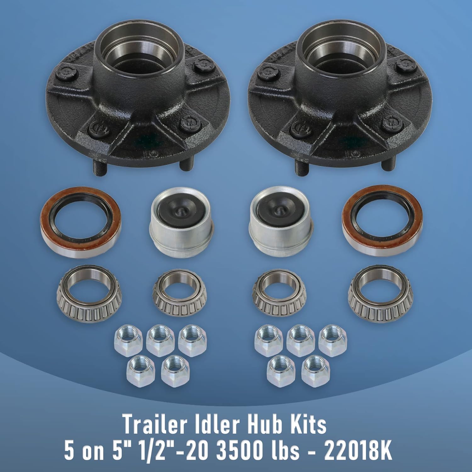 JDMSPEED Trailer Idler Hub Kits 5 on 5" Replacement for 3500 lbs Axle 1/2"-20-22018K Set of 2