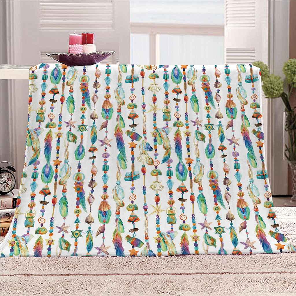 Couverture polaire chaude et douce contre le froid plaid flanelle motif plume 150x200cm