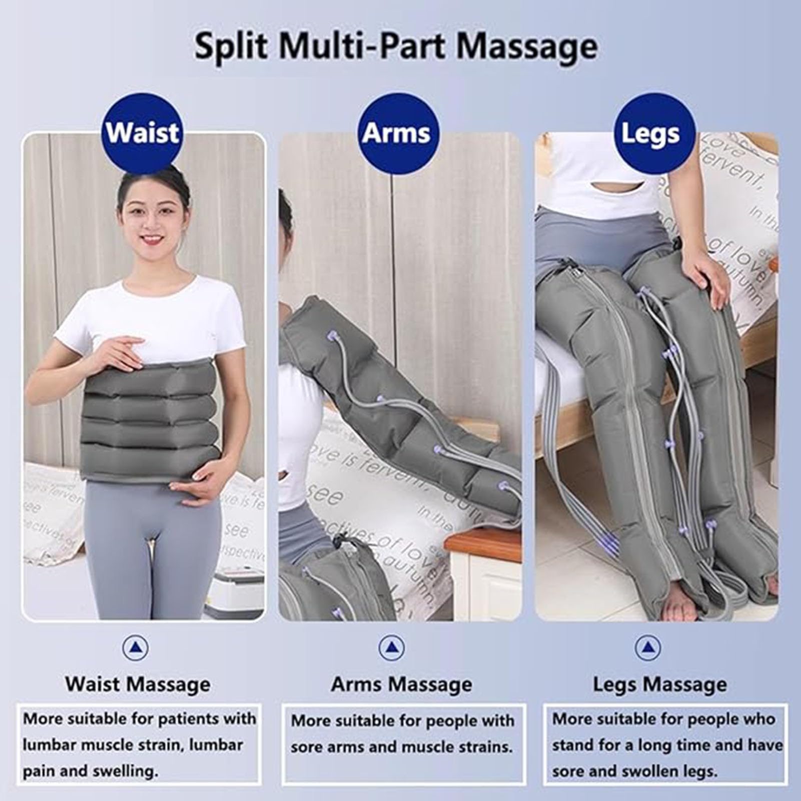 4/6 Camere d'Aria Massaggio Gambe Pressoterapia per Casa, Linfodrenaggio, Professionale, Braccio in Vita, Migliora La Circolazione, Macchina per Massaggio alle Caviglie E Ai Polpacci