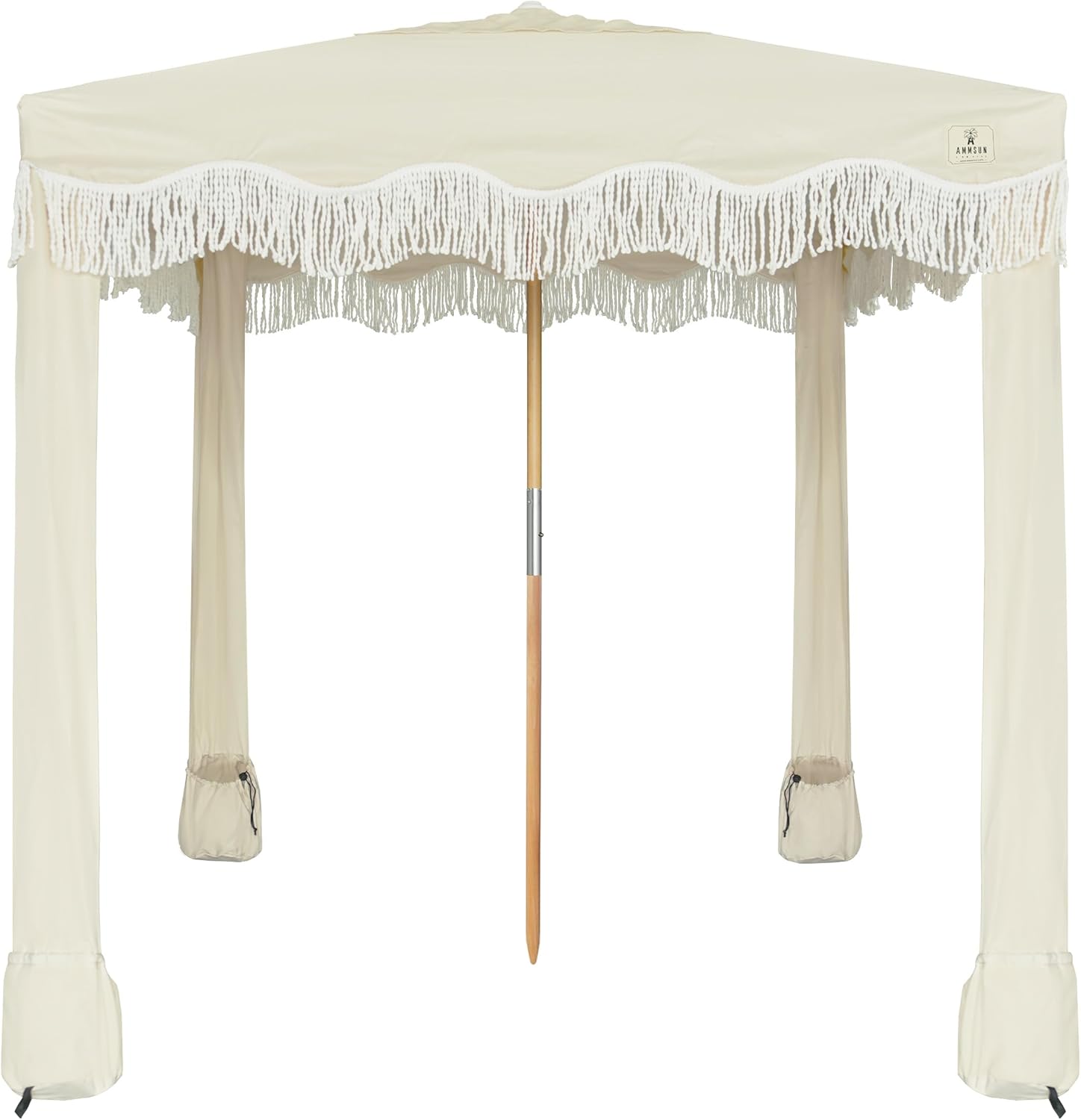 AMMSUN Beach Cabana with Fringe, 6'×6' Boho Beach Canopy with Tassels, Easy Set up & Premium Wood Pole, Cabana Tent with Sand Pockets, Instant Sun Shade for Sand, Garden, Patio, Beige