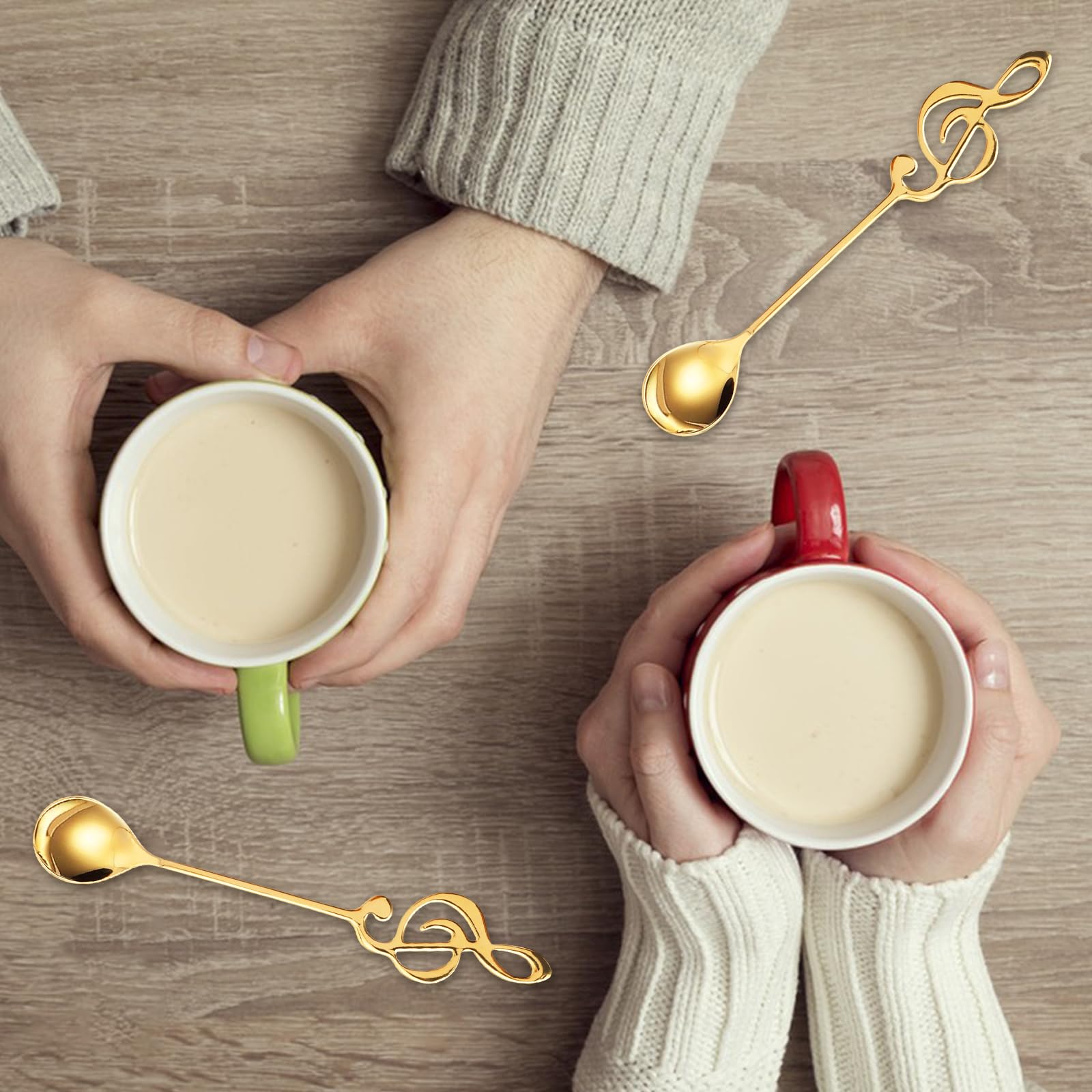 MIVIDE 16 Pezzi Cucchiaini da Caffè Note Musicali, Cucchiai da Dessert Oro in Acciaio Inox, Cucchiaini con Note Musicali per Musicisti, Regali, Caffè, Tè, Dessert