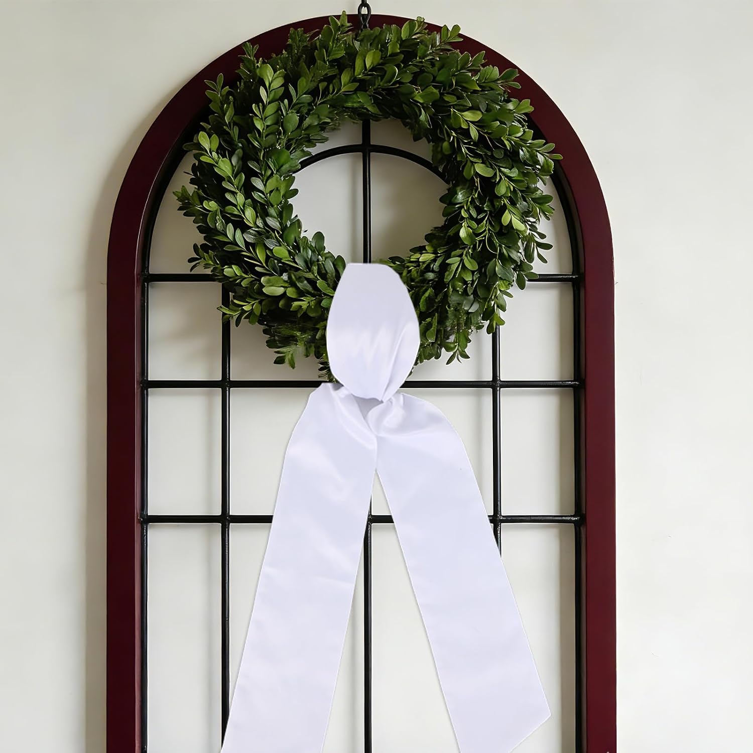 2pcs White Wreath Sash for Front Door, Polyester Blank Wreath Scarf Ribbon Sash Suitable for Farmhouse Courtyard Walls Porch Easter Wedding Birthday Party Decoration