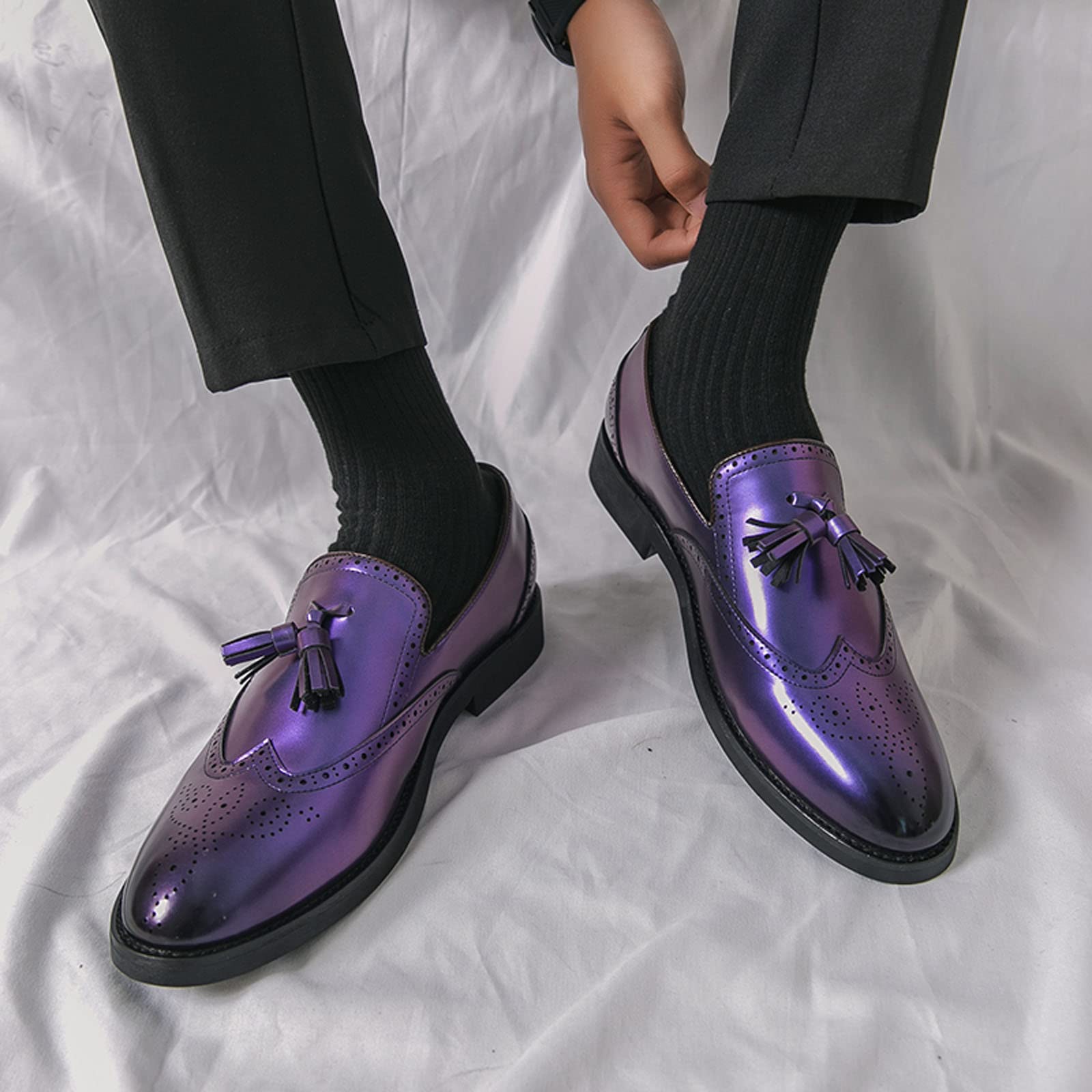 Mocasines para hombre, con borlas, de piel sintética, de primera calidad, de cuña, planos, para uso formal y casual