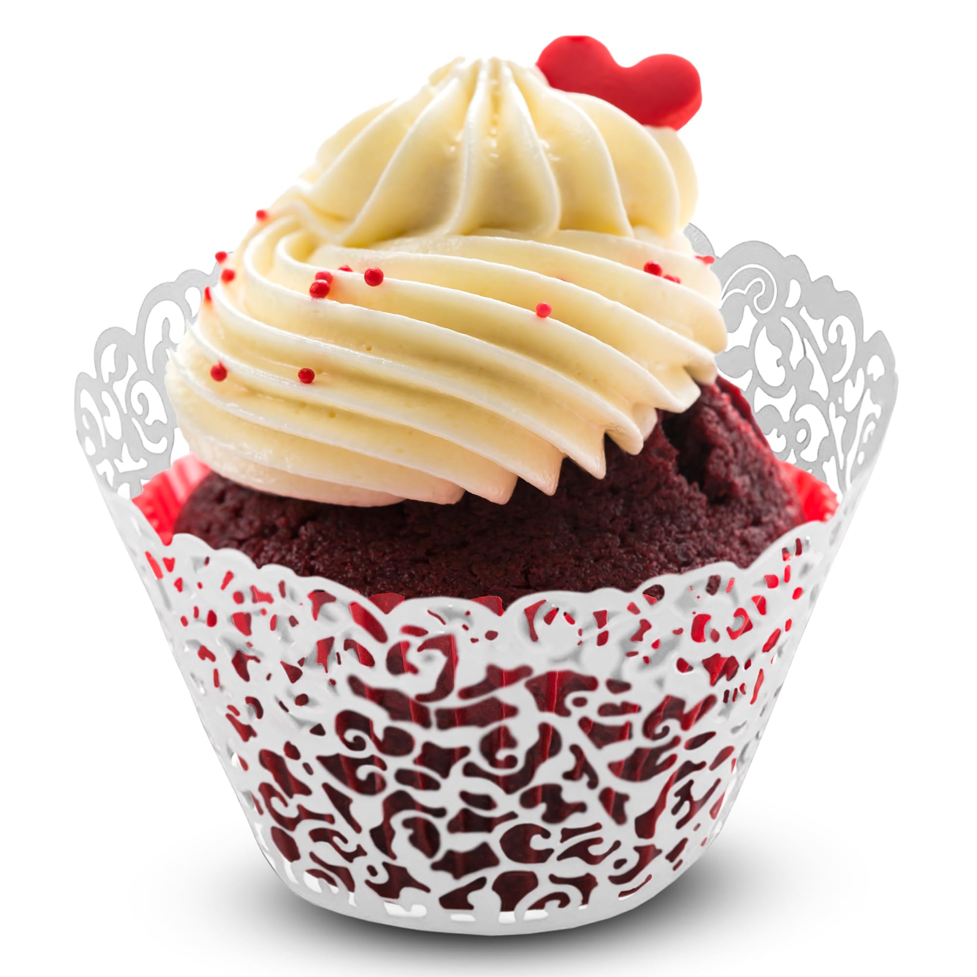 Trimming Shop White Cupcake Wrappers Laser Cut Floral Design Paper Cup Holders, Muffin Cup Liners for Weddings, Baby Showers, Birthdays, Anniversaries & Special Events (Pack of 50)