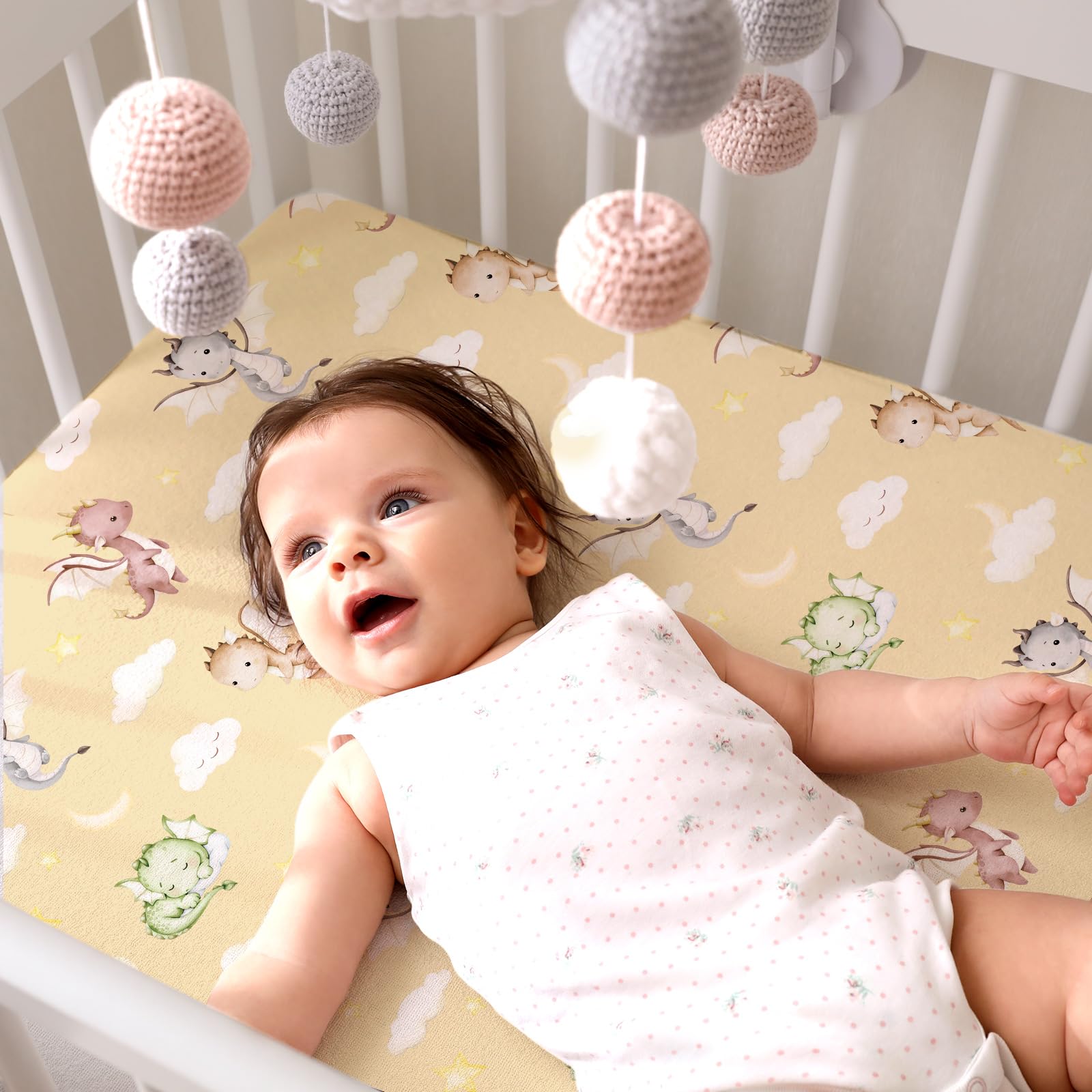 VitalCozy Juego de sábanas de 4 piezas para cuna de dragón en acuarela, ropa de cama para recién nacido, sábanas para bebé para niñas y niños, regalos para bebés estándar de cuna y colchones de niños
