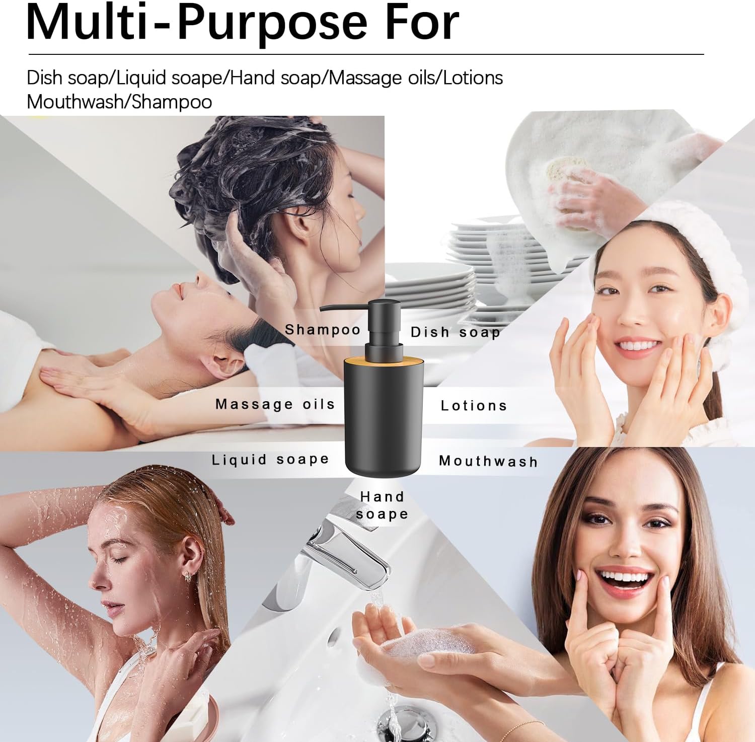 Soap Dispenser for Bathroom and Kitchen, 12oz Modern Minimalist Style Plastic matte black Empty Lotion Dispenser with Refillable Pump,Liquid Bottle for Hand Soap, Dish Soap,College Dorm Use - Image 3