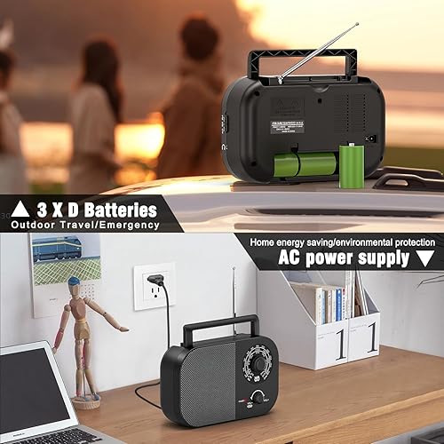 Miniatura 4 de Radio portátil de onda corta AM FM con recepción de largo alcance, radio transistor de pared con enchufe Goodes con altavoz grande, funciona con
