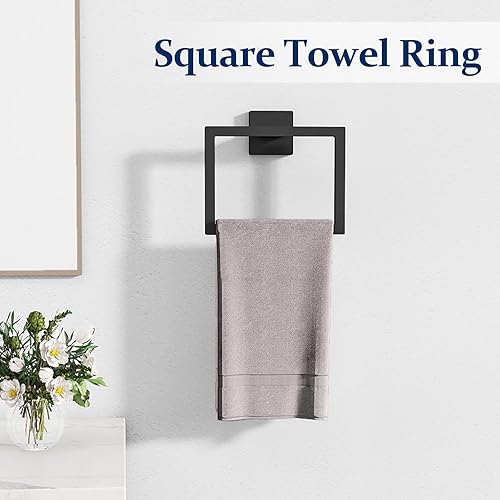 Miniatura 4 de Juego de 20 piezas de accesorios de baño negro mate, juego de toallas de baño de 24 pulgadas, toalleros de acero inoxidable para baño montado en la